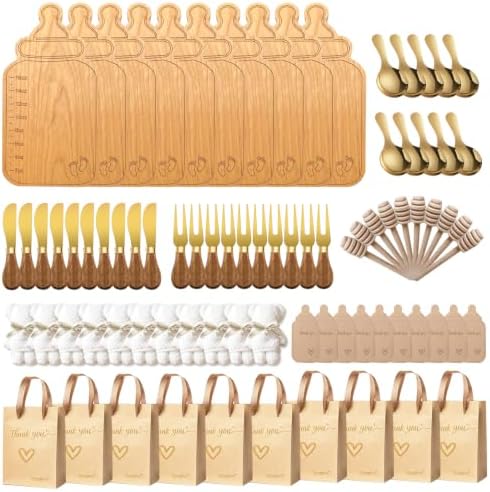 Baby Bottle Shaped Acacia Wood Cheese Board Gift Set - Premium Baby Shower Prizes for Game Winners, Gender Reveal & Bridal Shower Party Favors for Guests Acacia Wood 10 Sets by Unknown