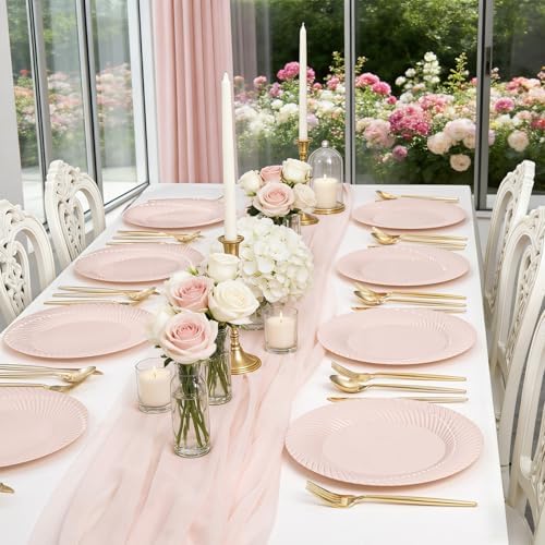 IOOOOO 100Pcs 10" Pink Plastic Dinner Plates, Premium Pink Plates for Party - Image 6