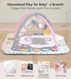 Baby Play Mat Activity Gym, 6 Developmental Zones Tummy Time Mat, 6 Detachable Sensory Toys and Educational Cards, Essential Baby Shower Set, Pink Koala - Image 7