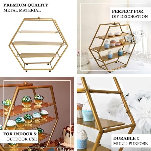 Efavormart 3-Tier Metal Hexagon Cupcake Stand 21" Matte Gold - Durable Contemporary Dessert Holder Appetizer Display for Upscale Events Banquets & Gatherings - Image 4