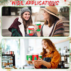 120 Pack Christmas Coffee Cups with Lids and Sleeves, 12 oz Red and Green Paper Disposable Cups, Festive Designs Snowman Snowflakes Santa Christmas Tree Gingerbread Candy Cane for Xmas Party Favors - Image 4