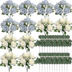 12 Bundles Dusty Blue White Artificial Peonies Silk Flowers Bulk - Image 2