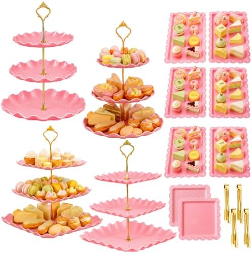 Remerry 16 Pcs Dessert Table Display Set 3 Tier Cake Stands, Pink by Remerry