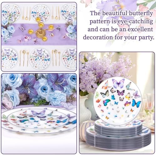 LIYH Silver Rim White 60 Pcs Heavy Duty Plastic Butterfly Plates Wedding - Image 7