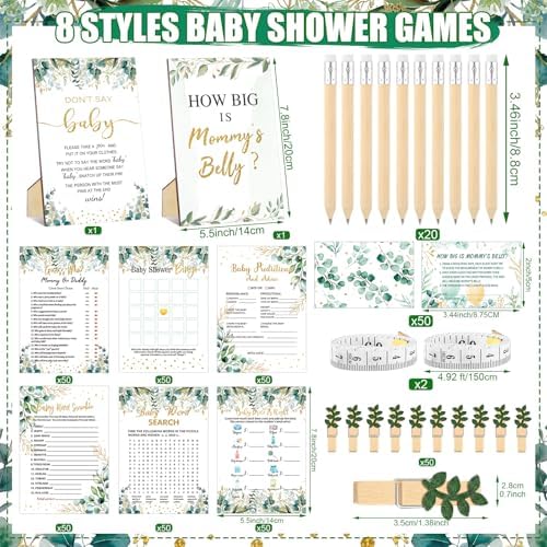 Funnymoom 426 Pcs Baby Shower Games Set Greenery, 8 Games with Bingo - Image 3