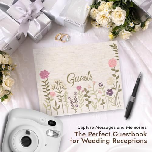 Linen Floral Embroidered Photo Wedding Guest Book - Pink Guestbook to Sign - Image 3