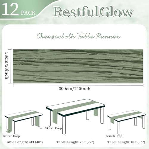 12 Pack Sage Green Cheesecloth Table Runner 10Ft 23 x 120 Inch - Image 2