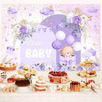 10X8ft Purple Baby Shower Backdrop Cute Purple Boho Floral Baby Shower Backdrop, Girl's Birthday Party Background Decor Cartoon Birthday Party Background Photo Booth Props - Image 2