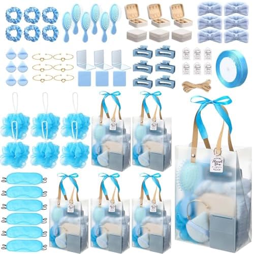74Pcs Baby Shower Prizes for Game Winners Baby Shower Favors Gifts including Headband Hair Brush Jewelry Box with Gift Bag for Baby Shower Game Prizes Wedding Bridal Shower Favors (Blue) by Rigibright
