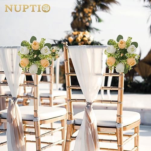 NUPTIO Small Flower Rings for Centerpieces: 9.05 Inch Champagne & White Candle Wreath for Wedding Party Christmas Table Decorations - Spring Summer Front Door Porch Decor 6 Pcs - Image 3