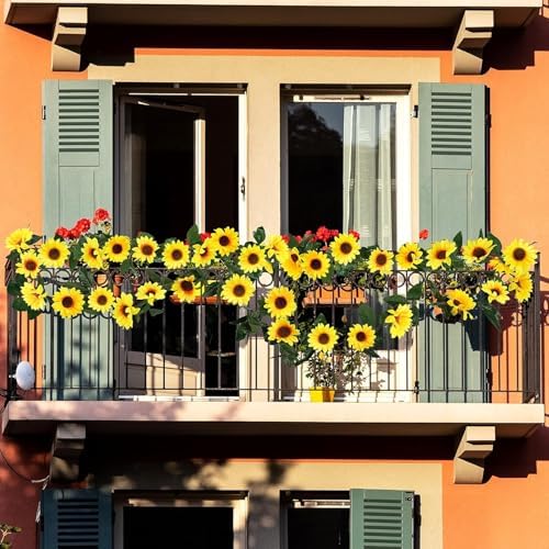 Uieke 12PCS Artificial Sunflower Garland, 7.5ft/Strand Silk Sunflowers Hanging Vines Flowers with Green Leaves for Room Kitchen Garden Birthday Wedding Baby Shower Party Table Decor Large - Image 2