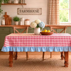 JarThenaAMCS Red Plaid Gingham Blue Ruffled Tablecloth 60 x 120 Inch Rectangular Cotton Farmhouse Table Cover for Birthday Baby Shower Independence Day Party Kitchen Outdoor Picnic - Image 5