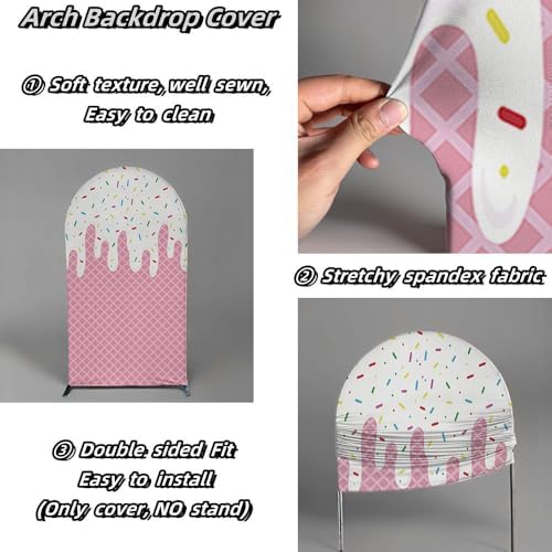 Arch Backdrop Cover Ice Cream Sprinkles Girls Birthday Party Decorations Arch Frame Fabric Cover Sweet ONE Candy Pink Baby Shower Baptism Parties (6x2.6ft Cover,cream1) - Image 3