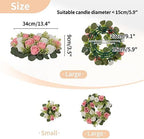 NUPTIO Flower Wedding Centerpieces for Tables - 10 Pcs 14 inch Diam Large Pink & White Artificial Flowers Fake Roses Candle Rings Wreaths Spring Summer Wreath for Front Door Weddings Party Decor - Image 4