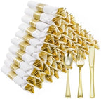 Goodluck 50 Pack Pre Rolled Gold Plastic Silverware with Napkins by GoodLuck