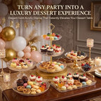 INSYOHO 6pcs Dessert Table Display Set - 3-Tier Cupcake Stand, Round Trays, Rectangular Treat Food Serving Trays, Gold Clear Tiered Dessert Stand Cup Cake Tower for Birthday Baby Shower Tea Party - Image 2