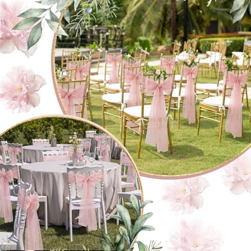 VitalCozy 50 Pack Pink Pearls Vintage Chair Sashes with Bows Wedding Decor - Image 5