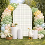 Silly Goose Arch Backdrop Cover Plaids Gingham Stretchy Spandex Arch Stand Cover for Girl Boy 1st Birthday Party Easter Baby Shower Decoration (7.2FT,Tan) - Image 3