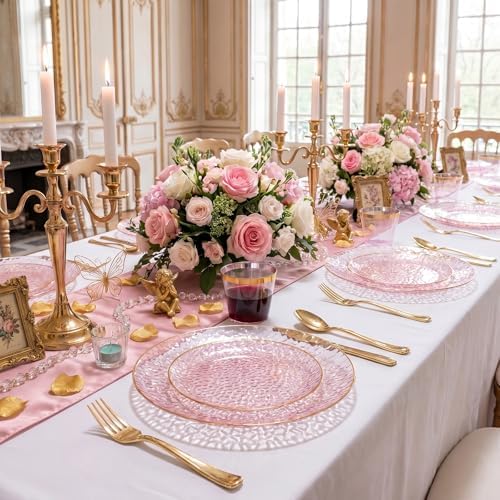 175PCS Pink Plastic Plates for 25 Guests, Disposable Plates for Party, Heavy Duty Disposable Plate Set Include: 25 Dinner Plates, 25 Dessert Plates, 25 Cups and Cutlery for Mother's Day - Image 6