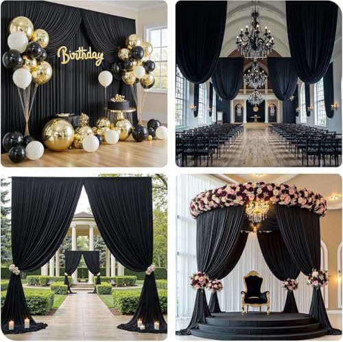 50x12 ft Black Backdrop Curtains for Weddings Party, Birthdays, Halloween - Image 5
