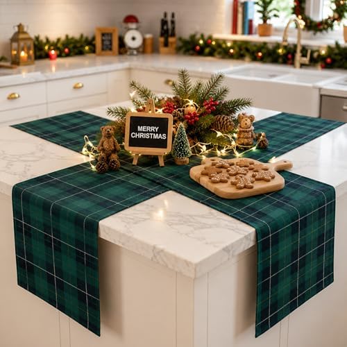 6 PCS 70.87 x 11.81nchs Tartan Plaid Bear Baby Shower Table Runner Green and Blue Tartan Plaid Table Runner for Baby Shower Theme Party Vintage Party Supply Dining Room Home Kitchen Decorations - Image 7