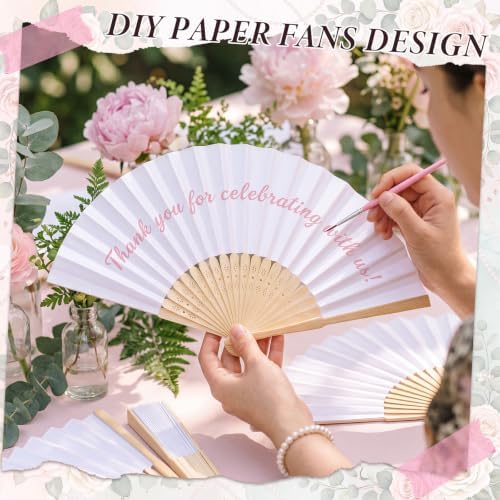 Beeveer 50 Sets Folding Wedding Fan Favor for Guest with Basket, Ready to Use Bulk White Folding Hand Paper Fan with Bow Ribbon Thank You Tag, Bridal Shower Wedding Party Favor Gift (Pink,Daisy) - Image 5