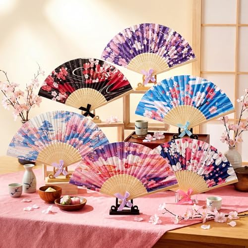 Roowest 36 Pcs Cherry Blossom Folding Hand Fan Bulk Japanese Party Favor Fans Japanese Pastel Sakura Floral Paper Handheld Fan with Bows for Wedding Baby Shower Garden Tea Party Favors by Roowest