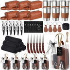 Yungyan 56 Pcs Baby Shower Prizes for Men Gift Set 6 Sets of Stainless Steel Cups, PU Storage Pouches, Bottle Openers, Folding Utility Knives, Cup Sleeves, Carry Bags, Cooling Towels, Keychains by Yungyan