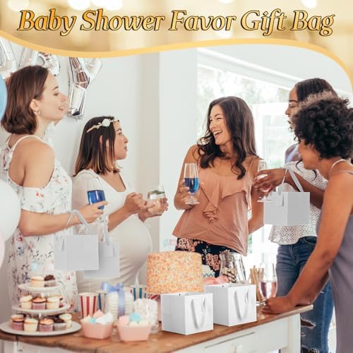 Windyun 50 Pcs Mini Paper Gift Bags with Handle 6 x 6 x 6'' Square Small Favor Bag with DIY Thank You Tag for Christmas Birthday Wedding Bridal Shower Bridesmaid Graduation Party (White) - Image 6