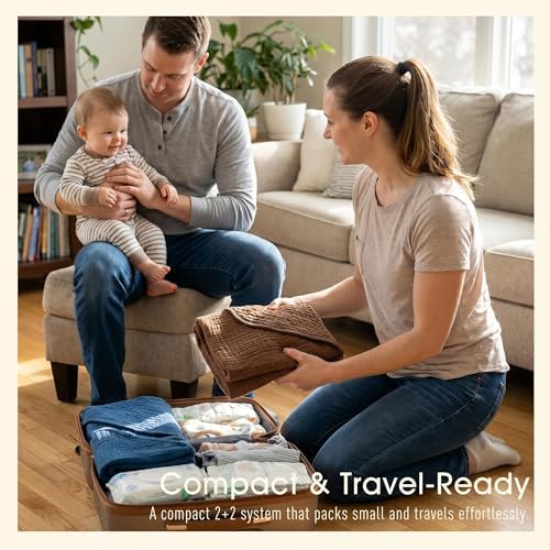 Organic Muslin Hooded Baby Bath Towel 4pc for Newborn - Navy Brown - Image 5