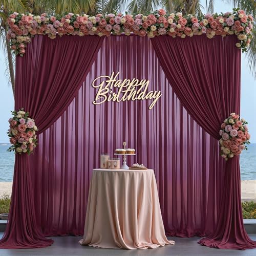 30ft x 10ft Burgundy Backdrop Curtains, Wrinkle-Free Sheer Chiffon Fabric Photo Backdrop Drapes for Wedding Arch Party Ceremony Stage Photography Decorations - Image 7