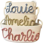 Personalized Baby Name Basket Cotton Rope Basket Diaper Caddy Custom Cotton Rope Room Shelf Storage Basket, Baby Stuff Organizer Storage Bin, Decorative Round Bin for Nursery Bedroom Bathroom(Style A) by Handmade