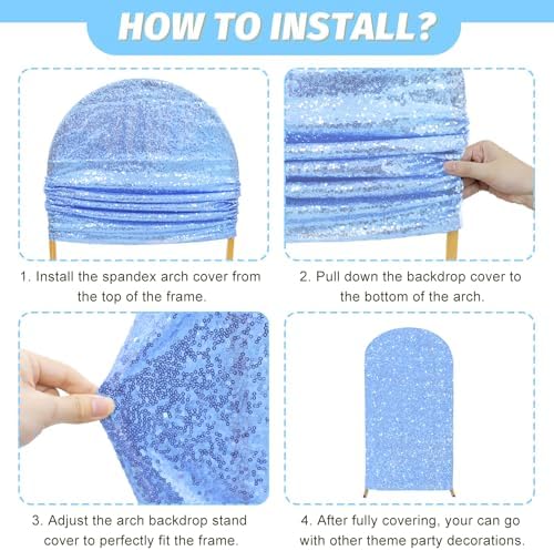 MODFUNS Light Blue Arch Cover Sequins Arch Stand Cover Spandex Arch Backdrop Cover 4x7.2ft Glitter Arch Covers Chiara Backdrop Cover Stretch Arch Wall Covers for Celebration Party Reception Decor - Image 6