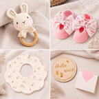 Golray Baby Girl Gifts for Baby Shower, Newborn Baby Girl Gift Basket with Unicorn Lovey Hand Puppet, Muslin Swaddle Blanket, Baby Rattle, Bib, Socks, Milestone Sign, Welcome Baby Gift Set for Girls - Image 6