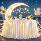 Partisky Ivory Polyester Table Skirt for Rectangle Tables 14ft, Wrinkle Resistant Pleated Ruffle Table Cloth for Banquet Wedding Trade Baby Shower Display Gift Dining Table by Partisky