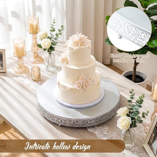 Wenqik 20 Inch Silver Cake Stand Metal Round with Cutter Spatula, Classic - Image 3