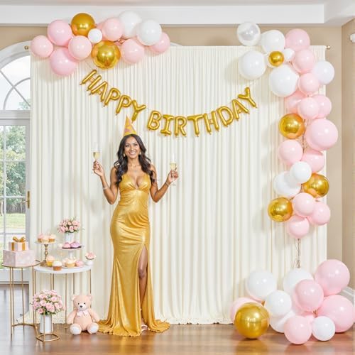 10x10 Ivory Backdrop Curtain for Wedding Parties Wrinkle Free Ivory Photo Curtains Backdrop Drapes Fabric Decoration for Baby Shower Photoshoot 5ft x 10ft,2 Panels - Image 2