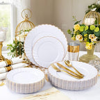 YOUBET 350PCS White and Gold Scalloped Plastic Plates for Wedding Party - Image 5