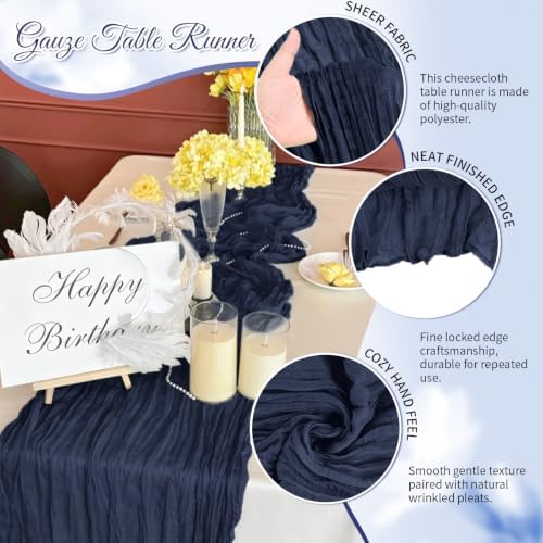Navy Blue Boho Cheesecloth Table Runner 12 Pack 17x108 Inch Sheer Gauze - Image 3
