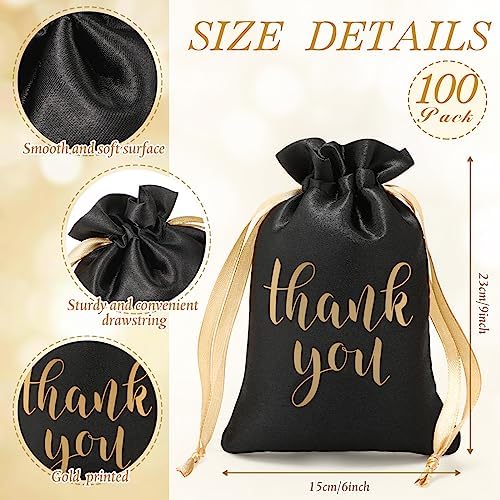 Roowest 6 x 9 Inch 100 Pcs Thank You Satin Gift Bags, Black - Image 2