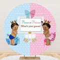 AOFOTO 6x6ft Royal Prince or Princess Gender Reveal Round Backdrop Cover Blue Pink Boy or Girl Circle Photography Background He or She Baby Shower Reveal Party Decoration Photobooth Banner Props by AOFOTO