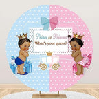 AOFOTO 6x6ft Royal Prince or Princess Gender Reveal Round Backdrop Cover Blue Pink Boy or Girl Circle Photography Background He or She Baby Shower Reveal Party Decoration Photobooth Banner Props by AOFOTO