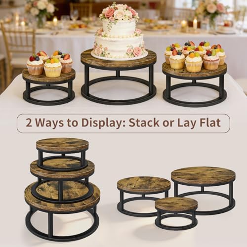 3 Pack Round Cake Stand Set, 8/10/12 Inch Rustic Cupcake Pedestal Stands - Image 5