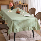 vctops Farmhouse Sage Green Plaid Ruffle Table Cloth, Boho Cotton Linen Tablecloth, Washable Table Cover for Rectangle Table Baby Shower Kitchen Party Wedding Decor (Sage Green,55"x102") by vctops
