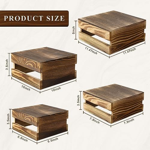 Sieral 4 Pcs Wood Cupcake Stand Dessert Display Risers,Rustic Dark Brown - Image 2