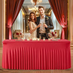 PARTISKY Red Spandex Tablecloth for 8ft Rectangle Tables, Stretchable Table Cover Skirt for Folding Tables Weddings Parties Banquets Events Trade Shows and Dessert Table by Partisky