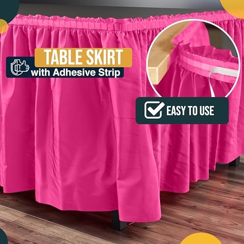 Exquisite Cerise Hot Pink Table Skirt 24 Pack - Disposable Plastic Table Skirts for Rectangle Tables 6ft 8ft & Round Tables - 29in x 14ft Self-Adhesive Strip - Birthday Wedding Gender Reveal Decor - Image 3