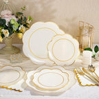 350Pcs Ivory Gold Rim Heavy Duty Plastic Plates Dinnerware Set - Image 5