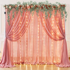 10x10ft Dusty Rose Chiffon Backdrop Curtain with Lights String for Wedding Sheer Tulle Curtain Photo Backdrops Drapes for Baby Shower Birthday Party Home Ceremony Decorations by Shillance