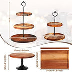 Weysat 4 Piece Wooden Cake Stand Set Wood Dessert Stand, 2 Tier and 3 Tier Rustic Cupcake Stands, Cup Cake Tower, Dessert Display Tray for Baby Shower, Wedding, Birthday Tea Party, Farmhouse Decor - Image 2